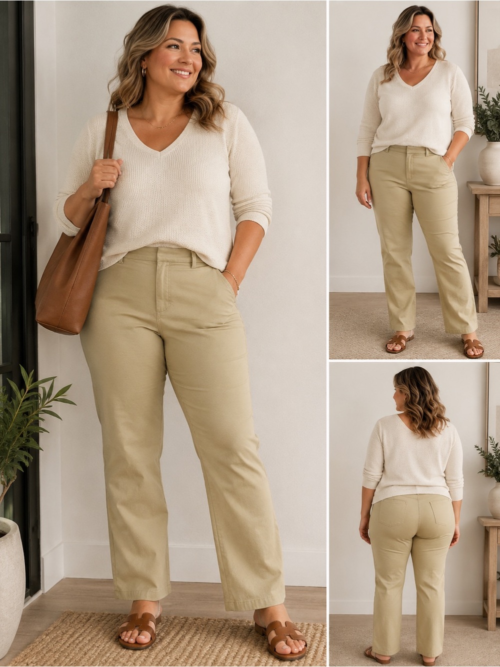 Lands' End Straight-Leg Trousers in Light Khaki